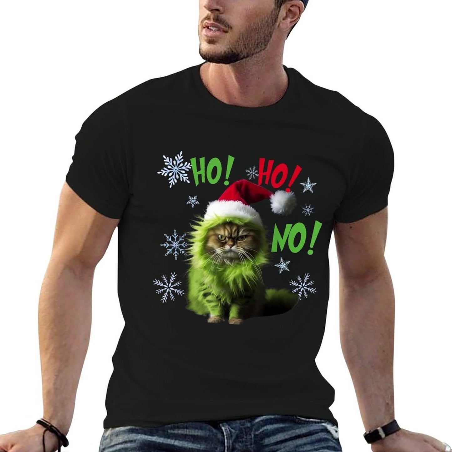 Ho Ho No - Funny Bad Cat Christmas  Slim-fit Cut T-Shirt
