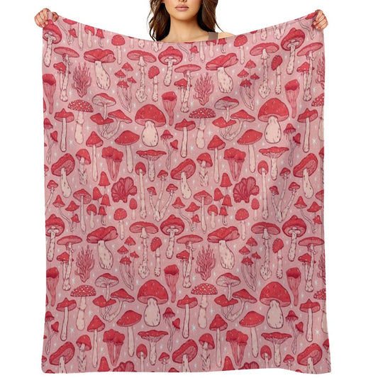 Deadly Mushrooms Red on Pink Throw Blanket