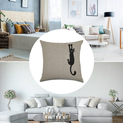 Black Cat Holding On Linen Throw Pillow Cover