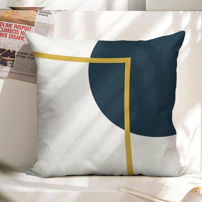 Abstract Geometric Minimalist Navy Blue, Light Mustard Yellow, And White Linen Throw Pillow Cover