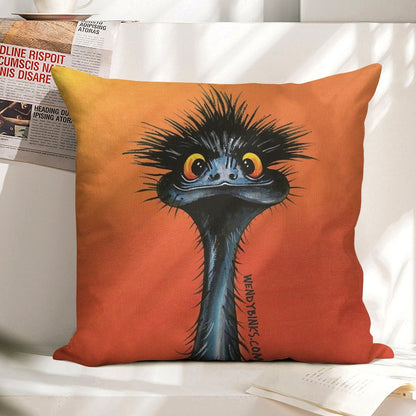 Stunned Emu with Sunset Linen Throw Pillow Cover