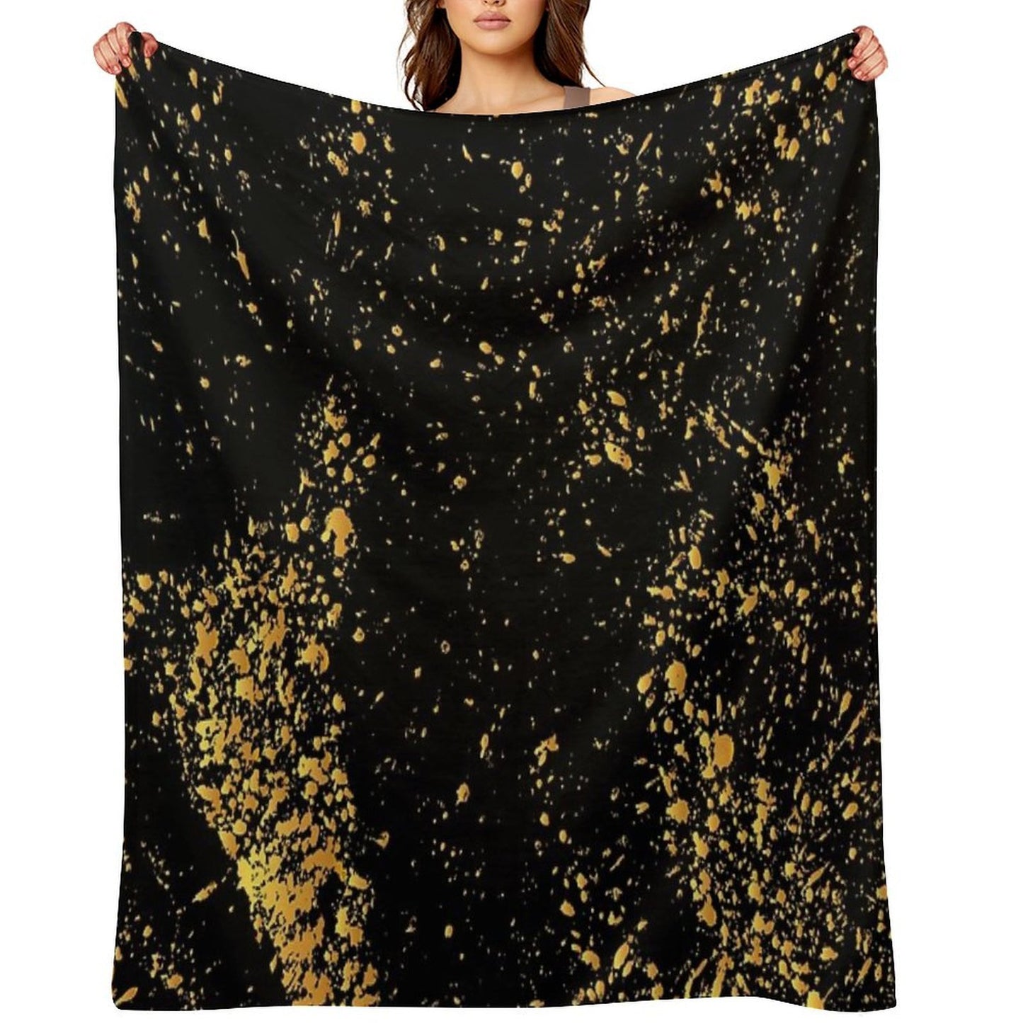 Luxurious Black-Gold Marble Throw Blanket