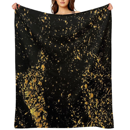 Luxurious Black-Gold Marble Throw Blanket