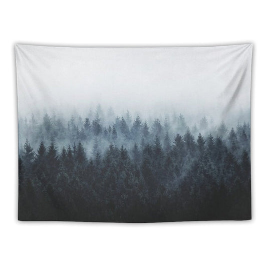 High And Low  Dark Romantasy Moody Wilderness Dream Forest With Cascadia Trees Covered In Fog Tapestry
