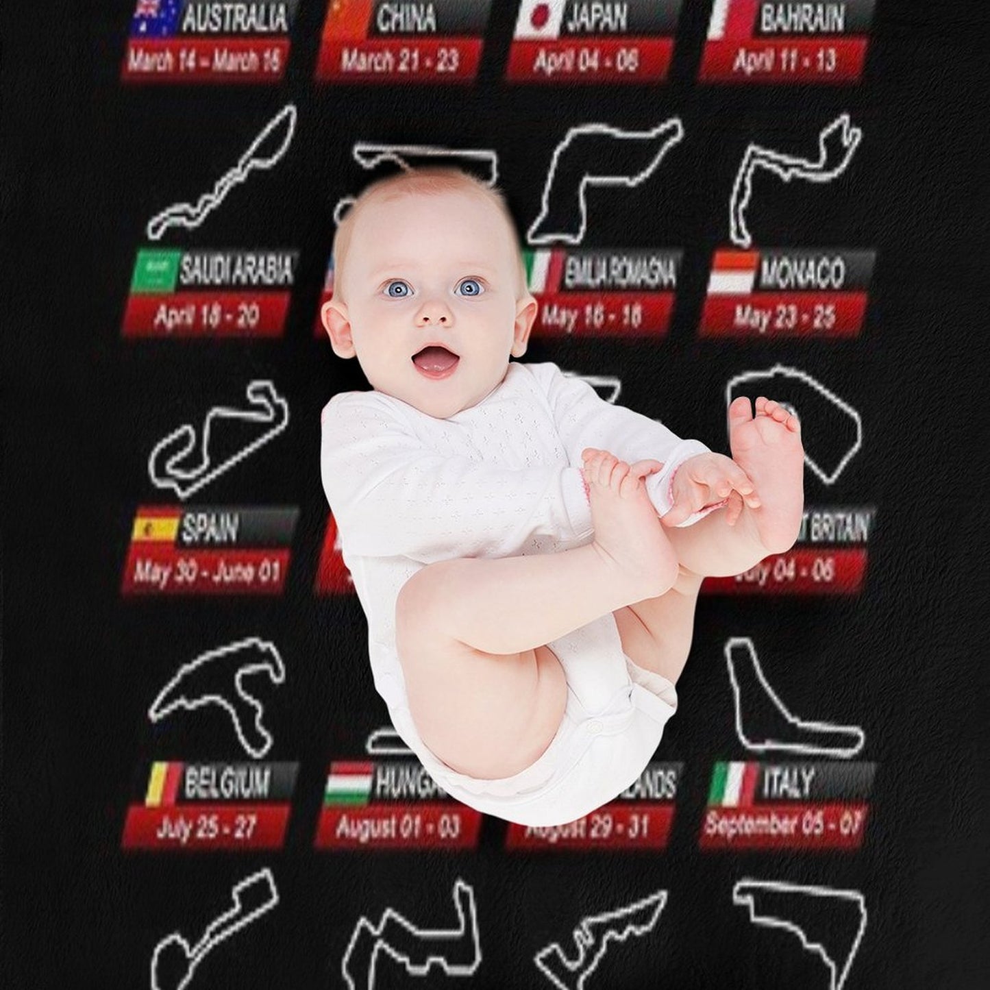 Calendar Formula Race Cars 2025 Circuits Sport Throw Blanket