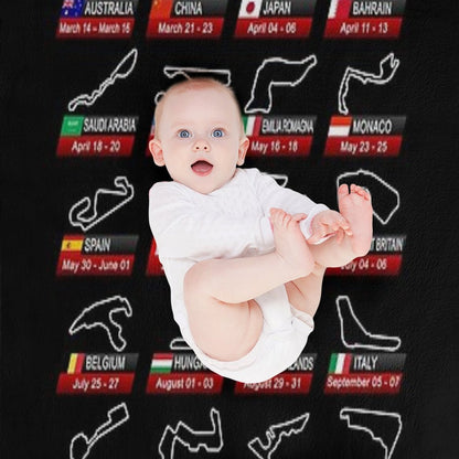 Calendar Formula Race Cars 2025 Circuits Sport Throw Blanket