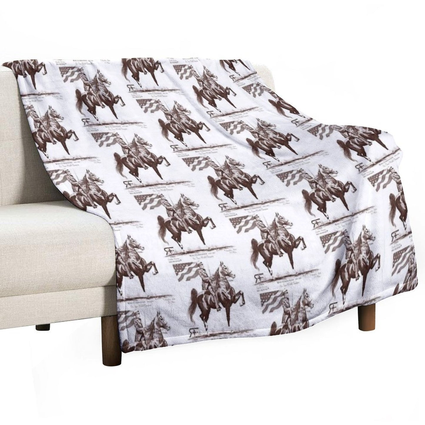 Red Frontier Wing Commander American Saddlebred Flag Drawing Throw Blanket