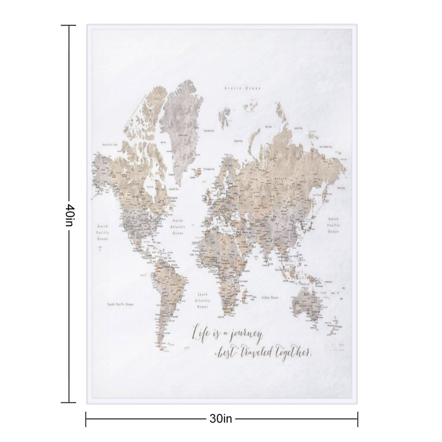 Life Is A Jouney Best Travelled Together, World Map, Abey Throw Blanket