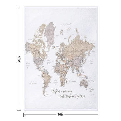 Life Is A Jouney Best Travelled Together, World Map, Abey Throw Blanket