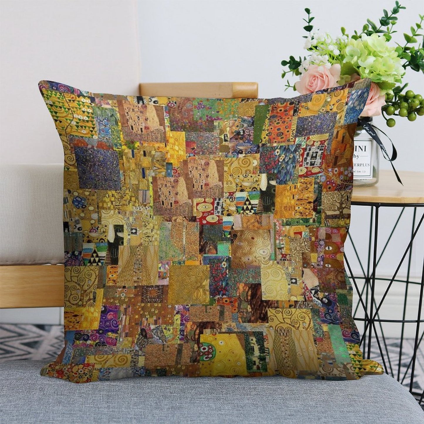 Gustav Klimt Linen Throw Pillow Cover