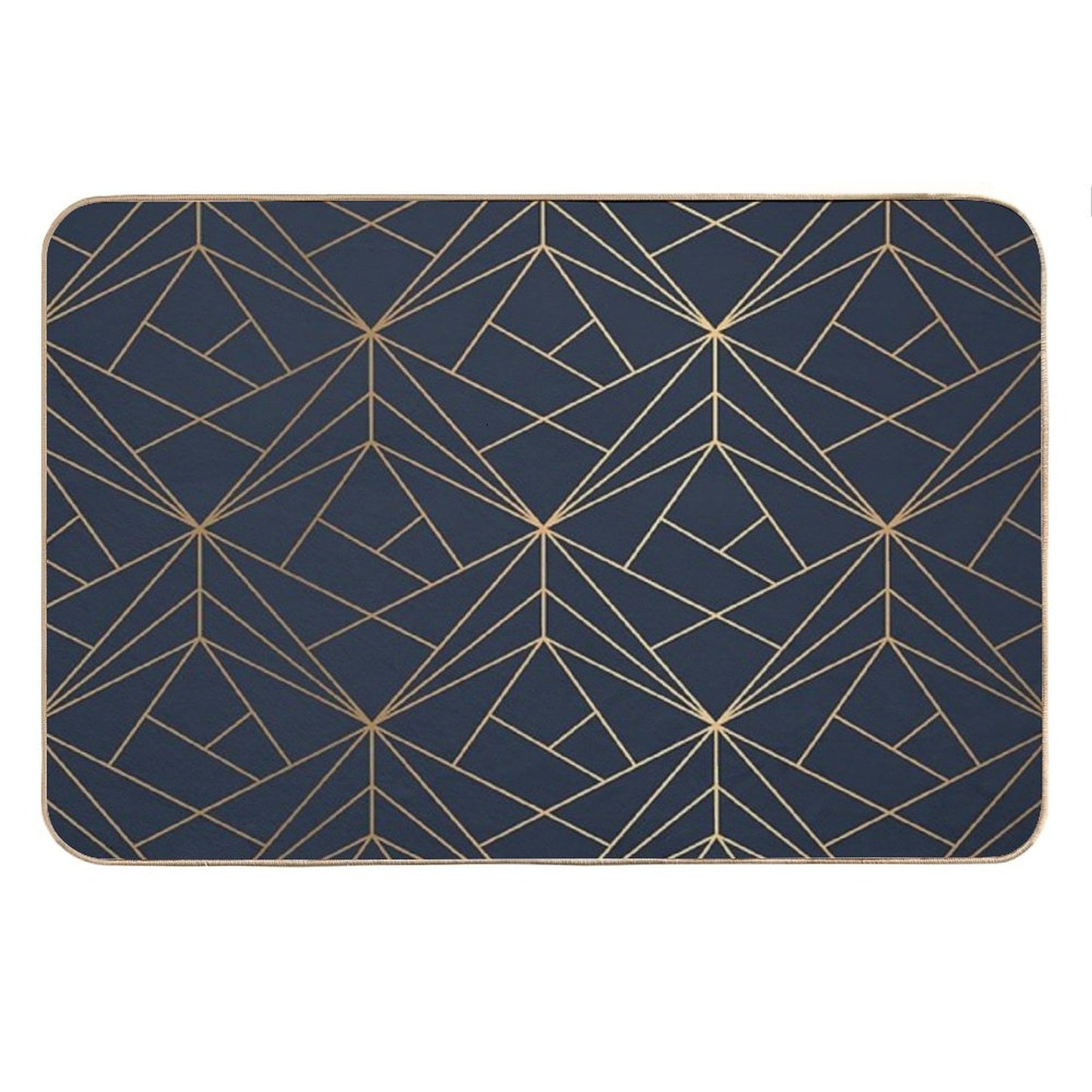 Elegant Geometric Copper Navy Blue Bath Mat