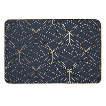 Elegant Geometric Copper Navy Blue Bath Mat