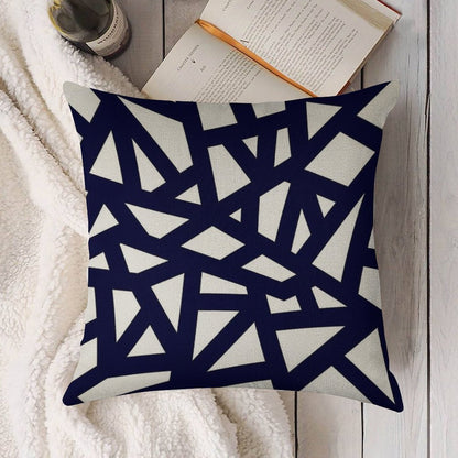 Navy Blue Thick Mosaic Lines On White Linen Throw Pillow Cover