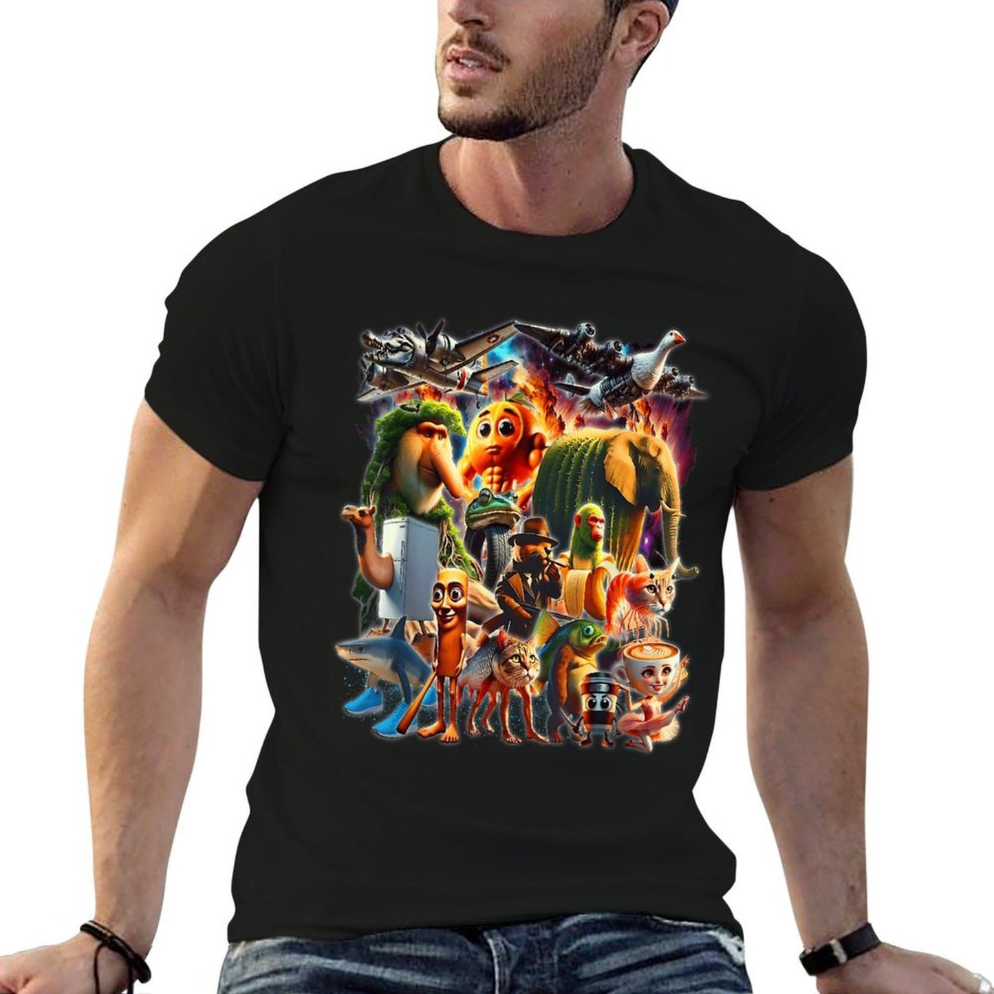 Italian-Brainrot AI Generated Animals Gen Z Men Women Youth  Heathered Texture T-Shirt