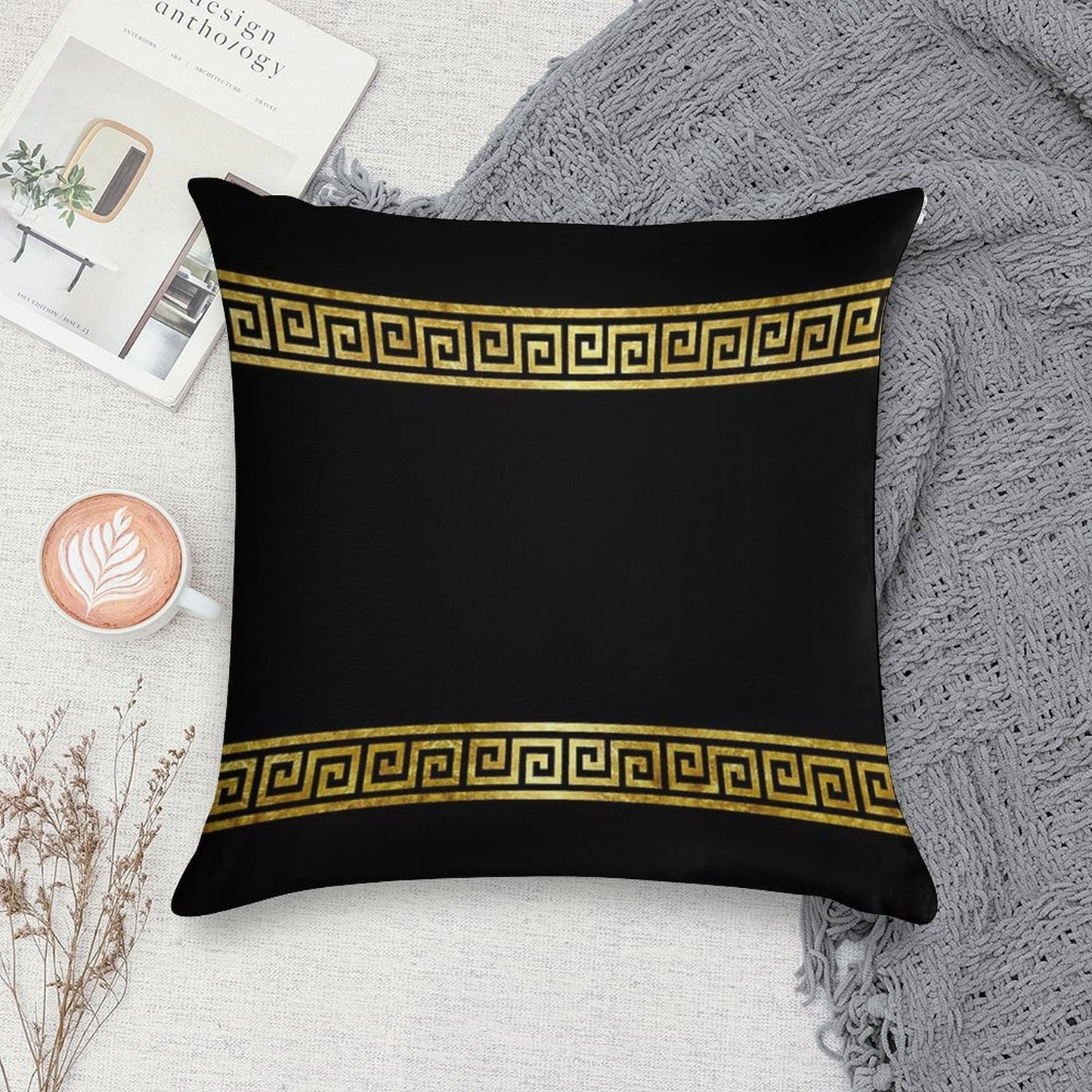 Greek Geometric Pattern Soft Reinforced Edging Throw Pillow