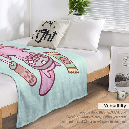 Cute Axolotl Loves Playing Video Games Funny Throw Blanket