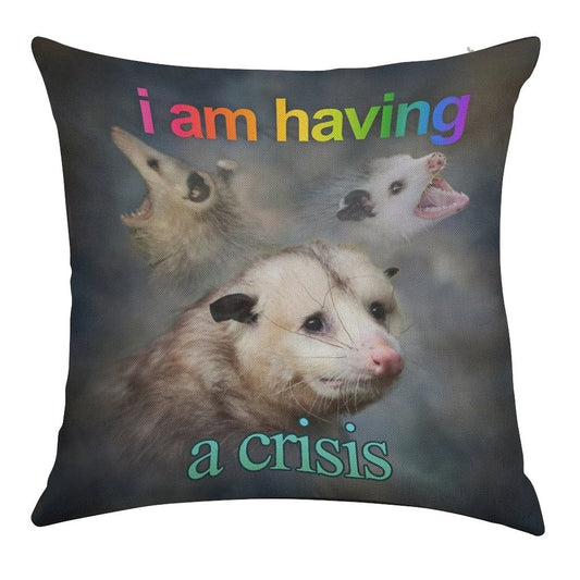 I Am Having A Crisis Possum Word Art Linen Throw Pillow Cover