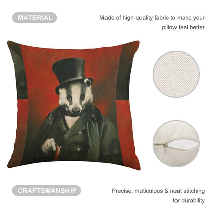 Victorian Mr Badger Linen Throw Pillow Cover