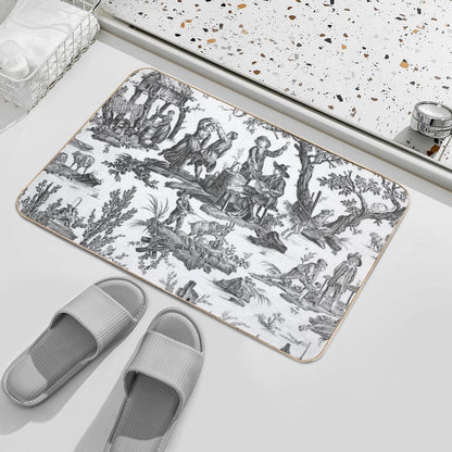 Black And White Toile De Jouy Bath Mat
