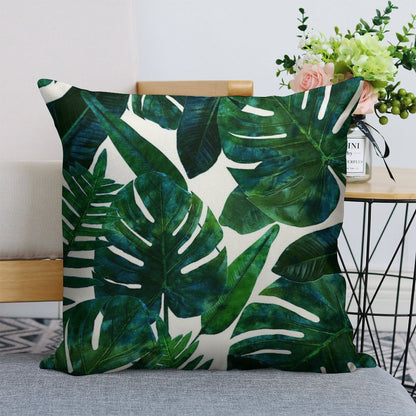 Tropical Nature Monstera Watercolor Painting, Botanical Jungle Dark Palm Illustration Linen Throw Pillow Cover
