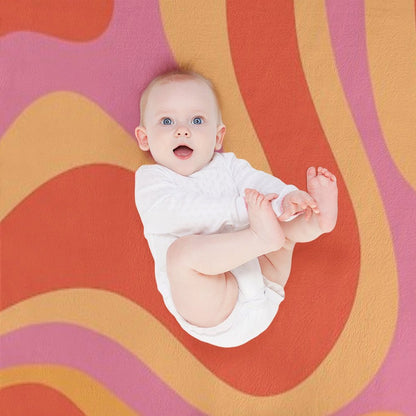 Modern Retro Liquid Swirl Abstract Pattern Square in Vintage Pink And Orange Throw Blanket