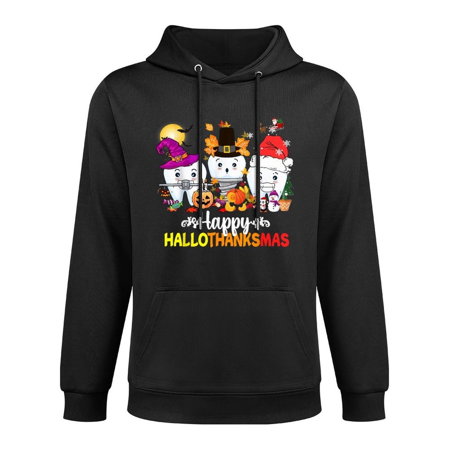 Dental Halloween Thanksgiving Christmas Happy HalloThanksmas Shrink-Resistant Hoodie