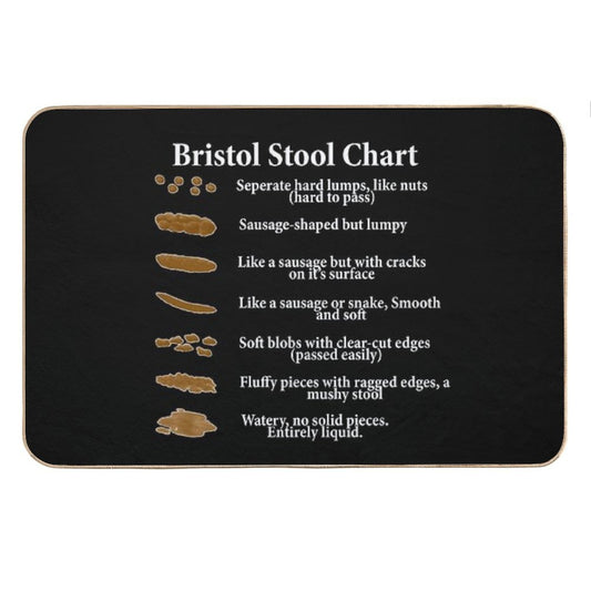 Bristol Stool Chart in White Writing Black Background Bath Mat