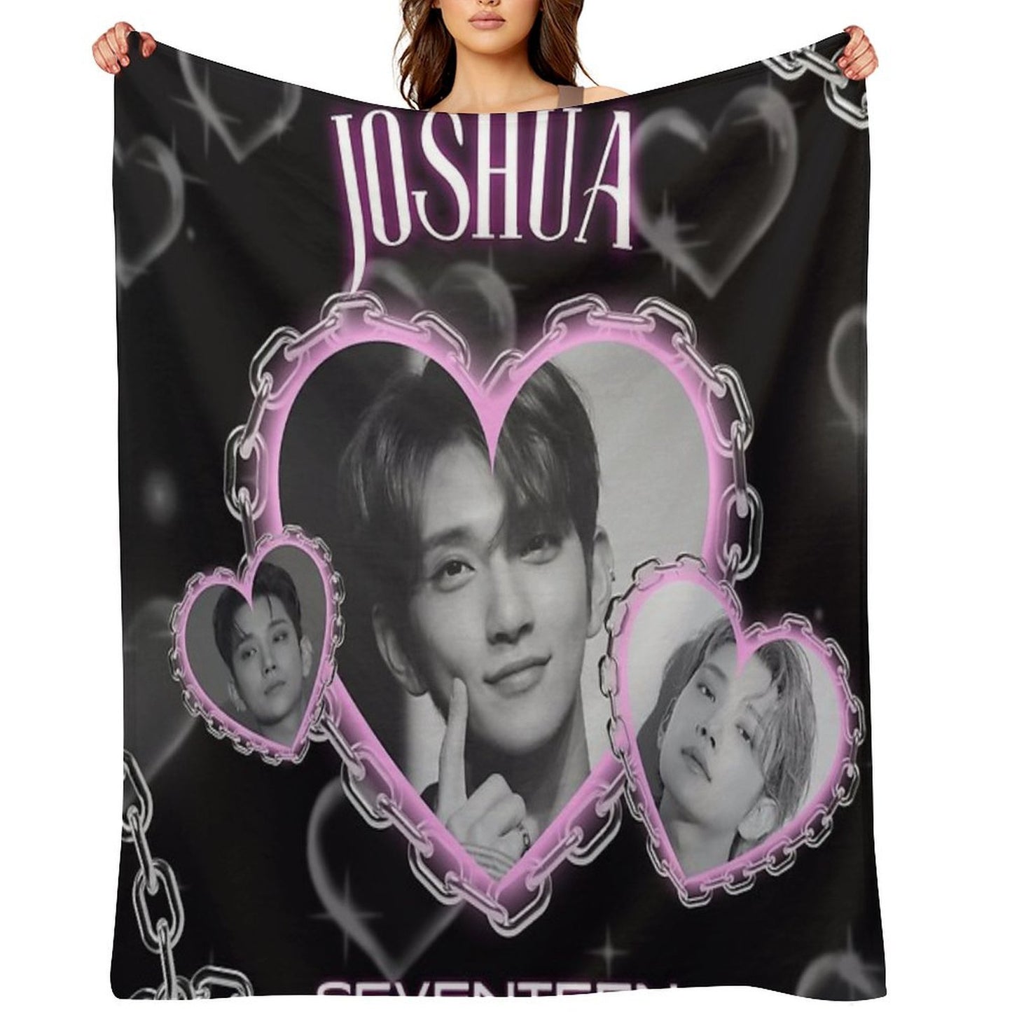 Kpop Seventeen Joshua Y2K Heart Throw Blanket