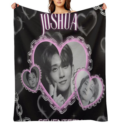 Kpop Seventeen Joshua Y2K Heart Throw Blanket