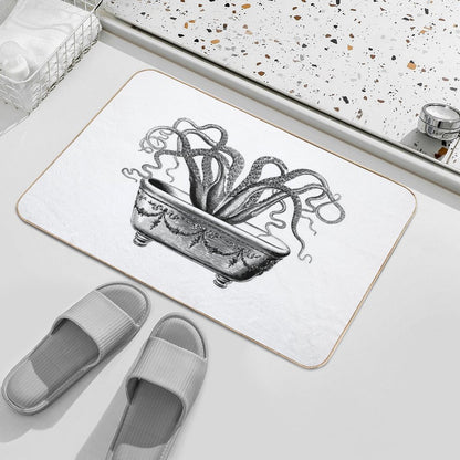 Tentacles in The Tub  Octopus in Bath  Vintage Octopus  Black And White Bath Mat