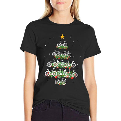 Bicycle Xmas Tree Ornaments Bike Rider Christmas Cycling  Summer-ready Fabric T-Shirt