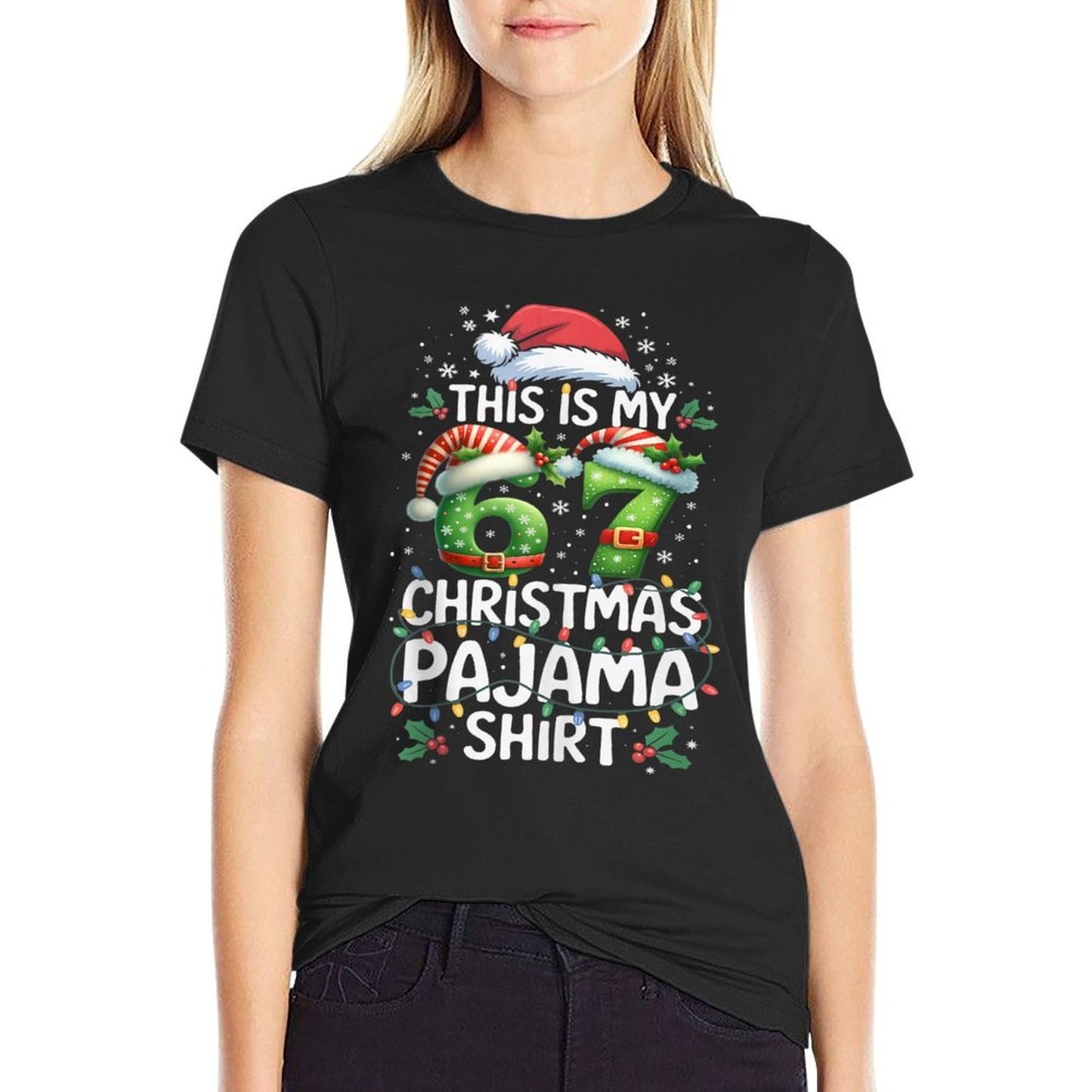 Funny 67 Christmas Pajamas Six Seven Meme Brainrot  Summer-ready Fabric T-Shirt