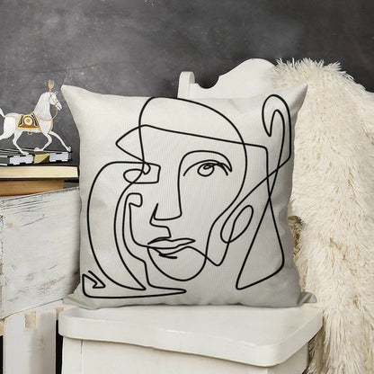 Abstract Face 1 Linen Throw Pillow Cover