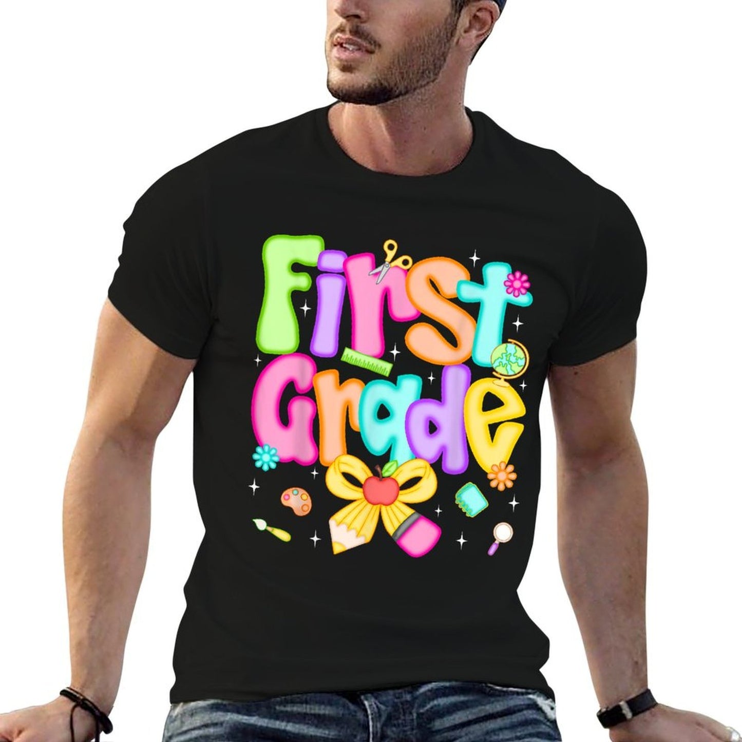 Preppy First Grade Back To School 1st Grade Teacher Girl Kid  Quick-drying T-Shirt