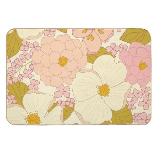 Pink Pastel Vintage Floral Pattern Bath Mat
