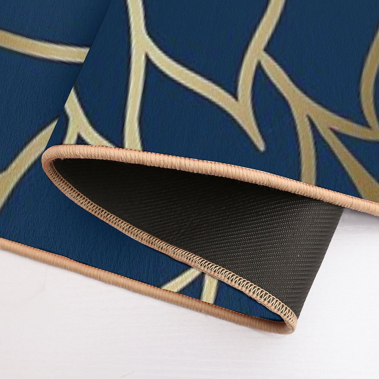 Floral Modern Print Art, Navy Blue And Gold Bath Mat