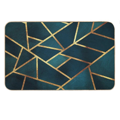 Midnight Green Gold Stone Geometric Bath Mat
