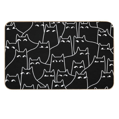 Suspicious Cats (Minimal White Linework Version)  Repositionable Bath Mat