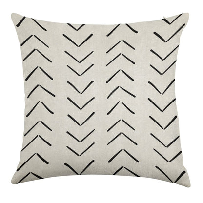 Boho Big Arrows in White And Black Linen Throw Pillow Cover