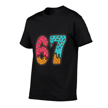 Six Seven Funny Ice Cream Drip Sports Cool Meme 67 Number  Slim-fit Cut T-Shirt