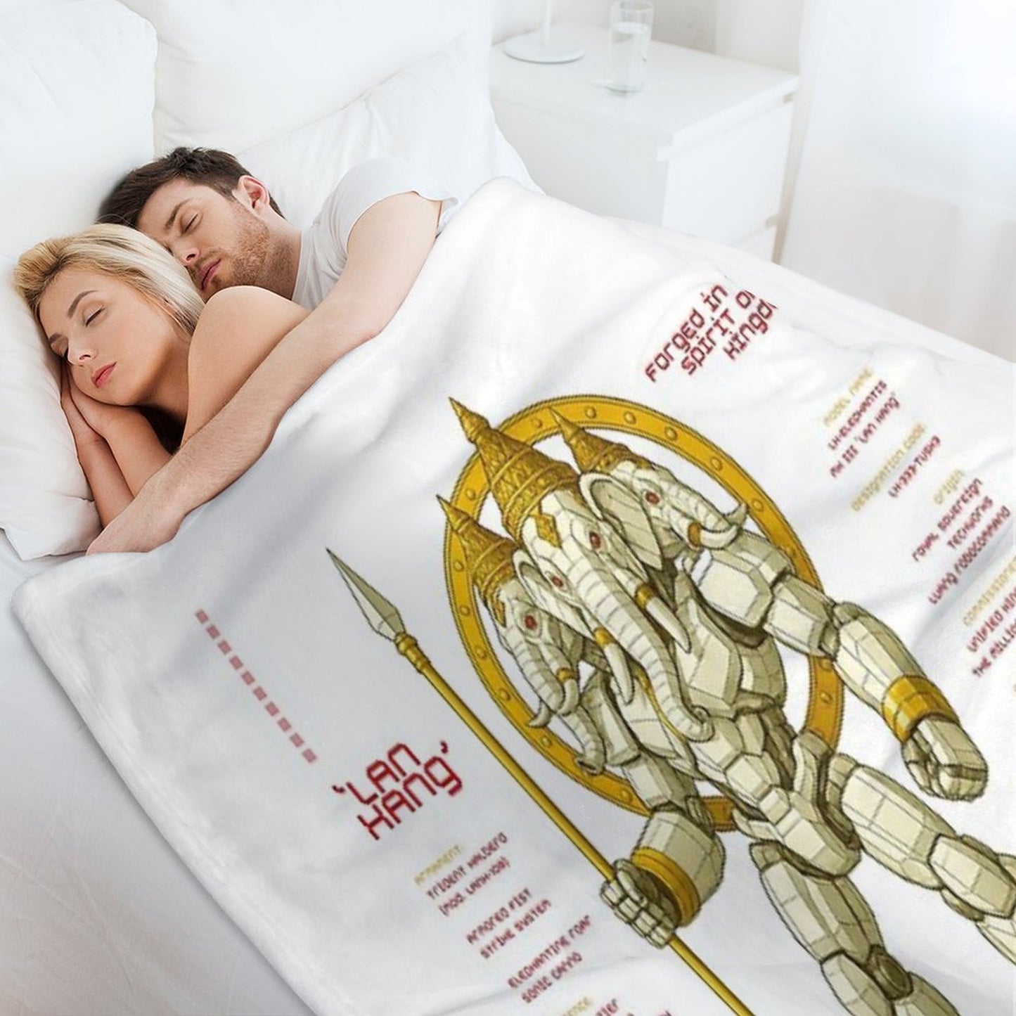 Lan Xang Mecha Warrior Lao Elephant King Design Throw Blanket