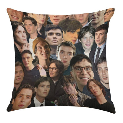 Cillian Murphy Photo Collage Linen Throw Pillow Cover