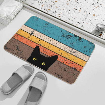 Peeking Cat in Retro Circle Bath Mat