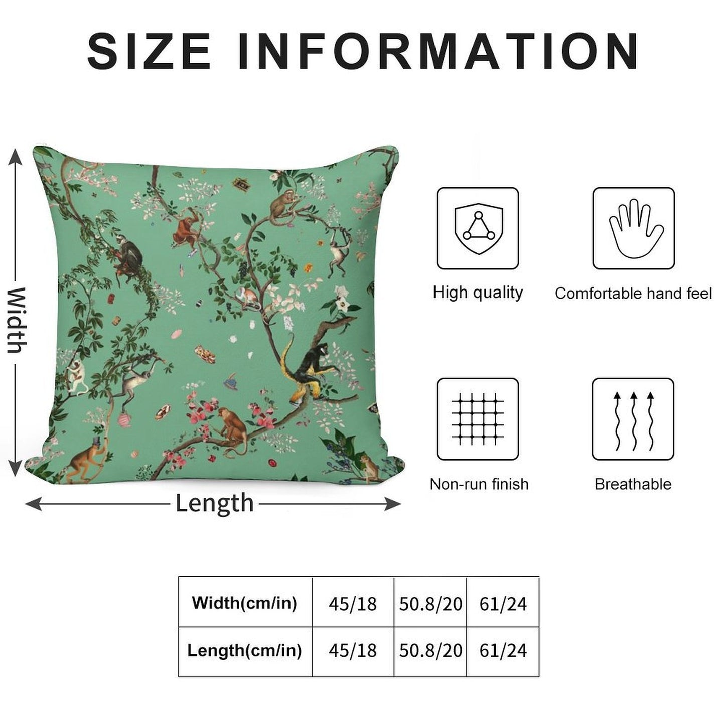 Monkey World Green Soft Warmth Comfort Throw Pillow