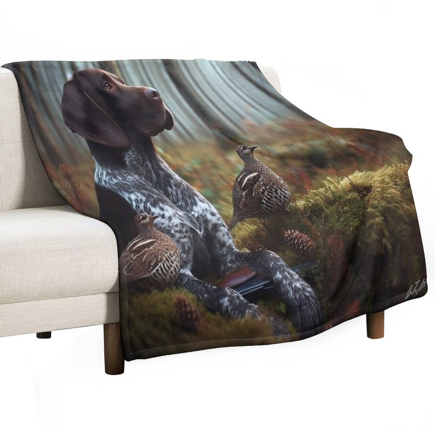 German Shorthaired Pointer Hunting ,  Forest Throw Blanket