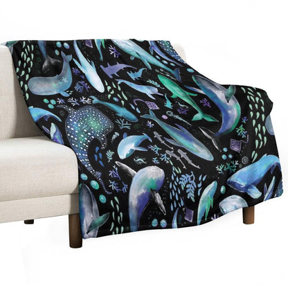 Ocean Diving with Whales at Night - Remix Throw Blanket