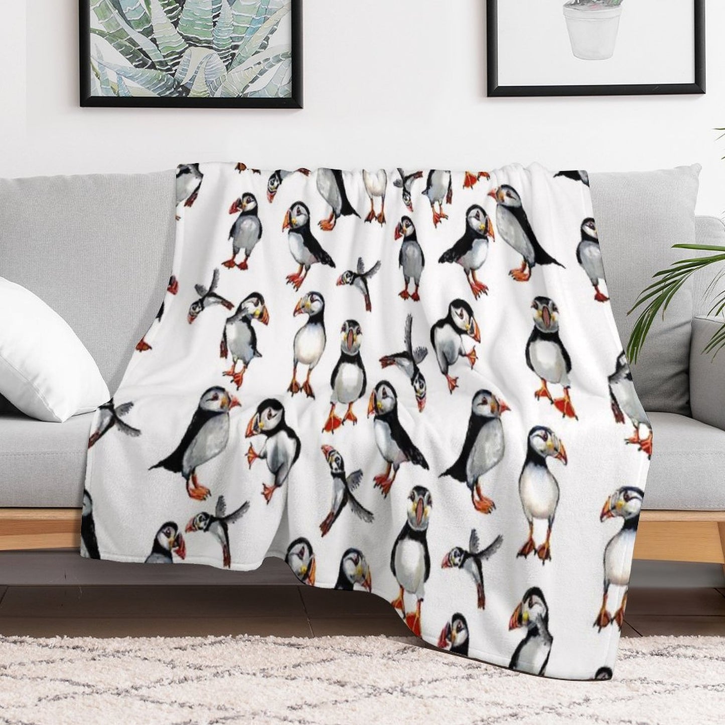 Puffins Pattern Throw Blanket