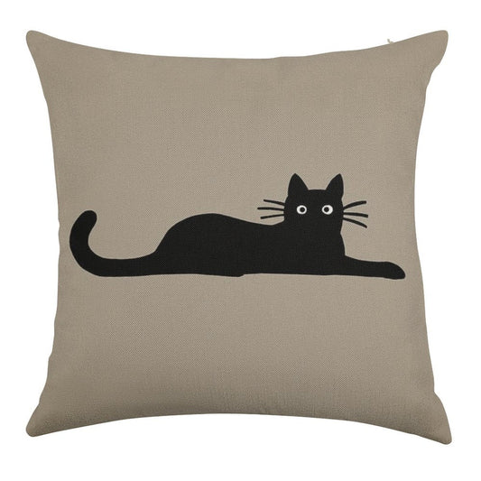 Black Cat Linen Throw Pillow Cover