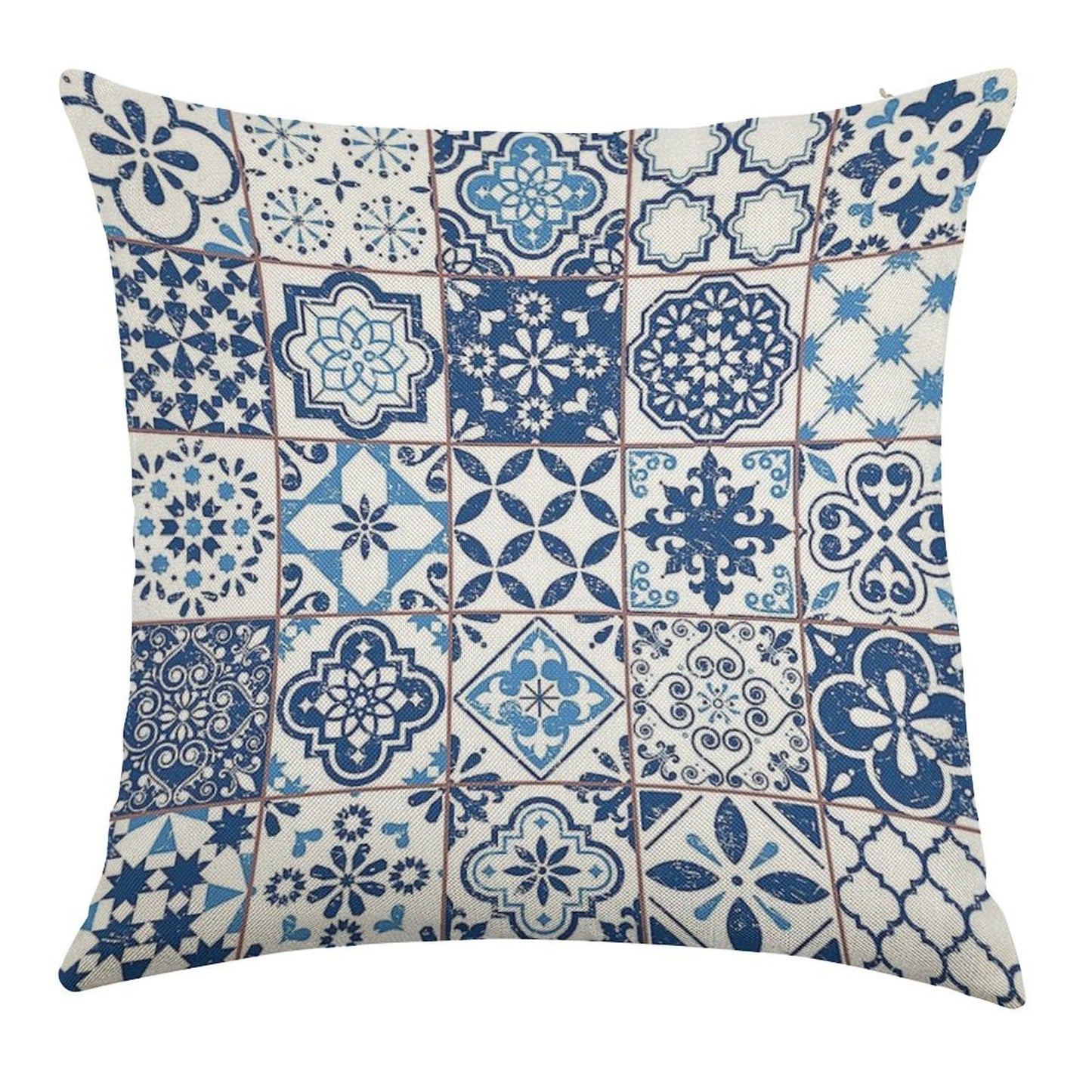 Portuguese Azulejos Linen Throw Pillow Cover