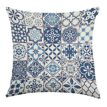 Portuguese Azulejos Linen Throw Pillow Cover